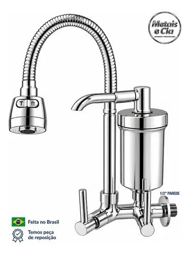 Torneira flexível cromada com filtro purificador